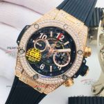 GB Factory Hublot Big Bang Unico 45mm Rose Gold Diamond Fake Watch With Hublot Black Rubber Band 